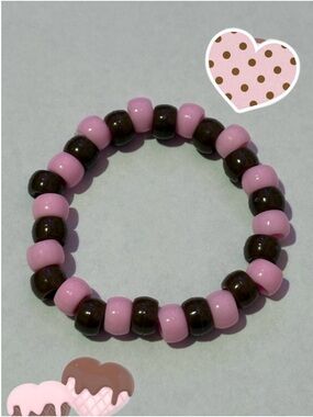 Pink And Dark Brown Kandi Bracelet - Elastic Bracelet